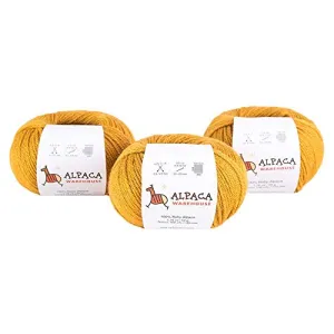 100% Baby Alpaca Yarn Wool Set of 3 Skeins Lace Worsted Bulky/Chunky Weight - Heavenly Soft and Perfect for Knitting and Crocheting (Gold, DK - 109 yds/100 MTS - 50 grms (1.76 oz)/Skein)