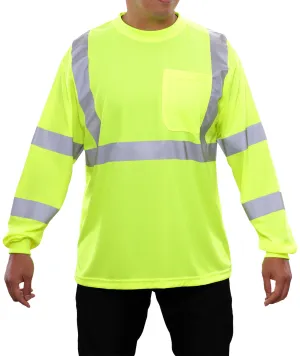 204STLM ANSI Hi-Vis Long Sleeve Lime Birdseye Pocket Safety Hi-Vis T-Shirt