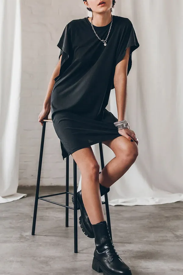 Absolutely Comfortable Cotton Blend Batwing Loose T-shirt Mini Dress