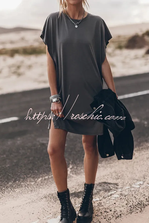 Absolutely Comfortable Cotton Blend Batwing Loose T-shirt Mini Dress