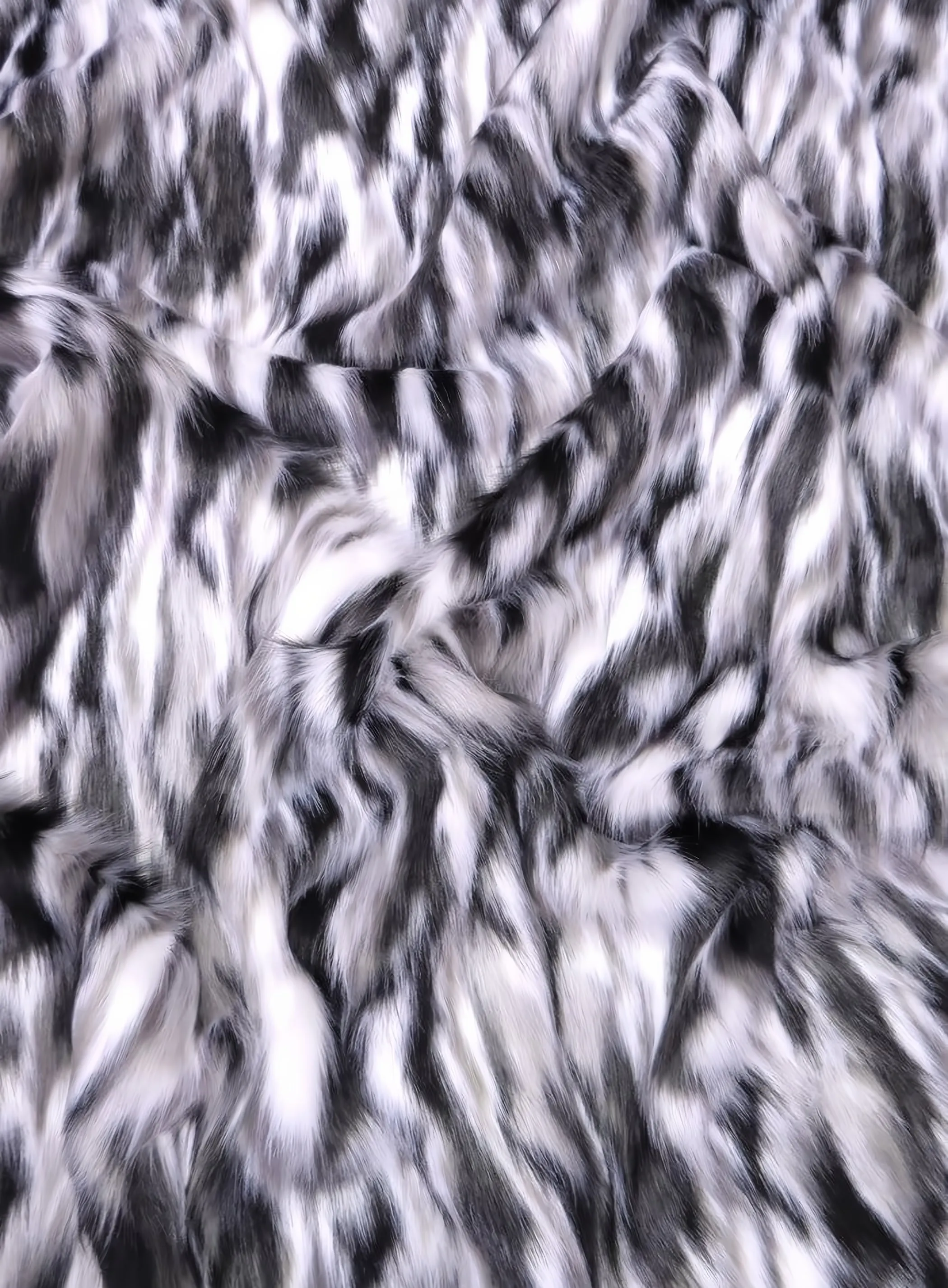 Black, Gray, White Sunset Multi-Color Faux Fur Fabric /  Sold by the Yard