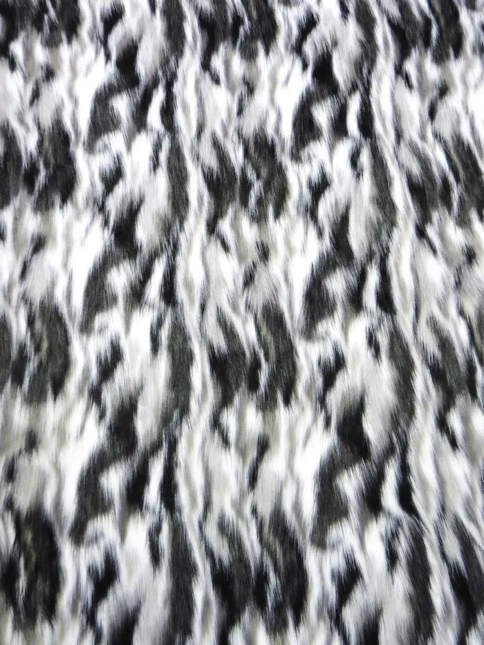 Black, Gray, White Sunset Multi-Color Faux Fur Fabric /  Sold by the Yard