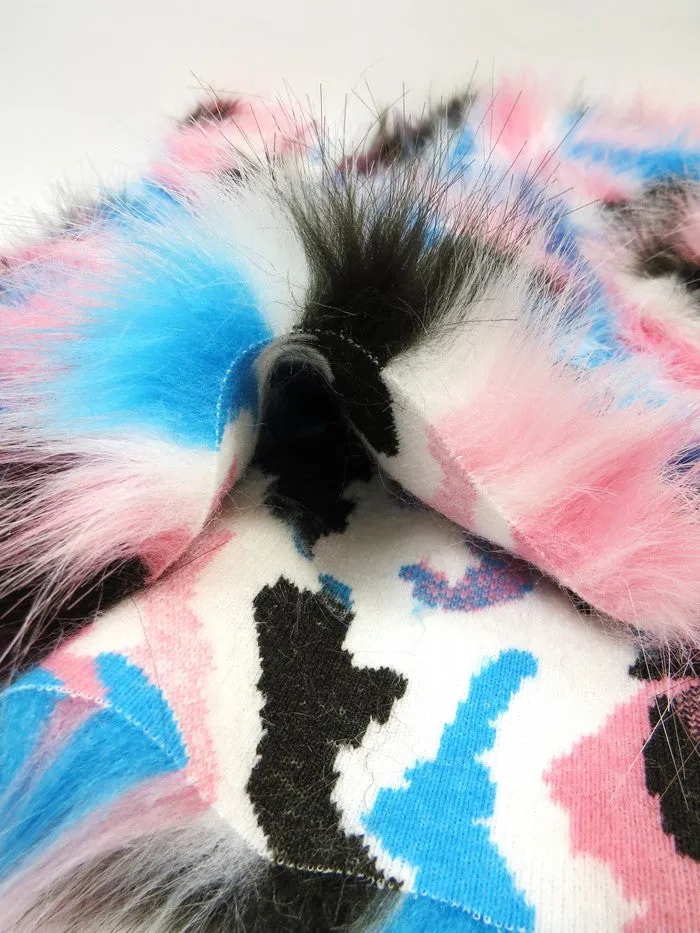 Black, Gray, White Sunset Multi-Color Faux Fur Fabric /  Sold by the Yard