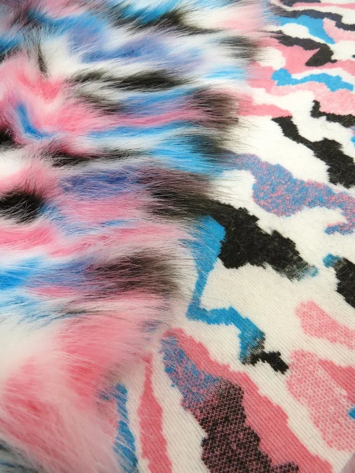 Black, Gray, White Sunset Multi-Color Faux Fur Fabric /  Sold by the Yard