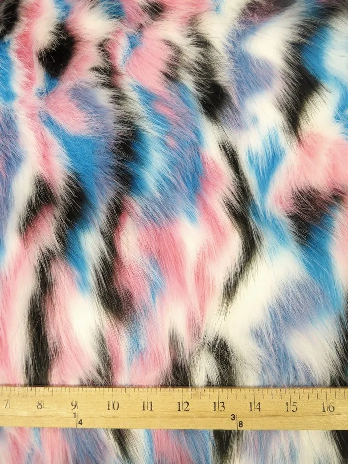 Black, Gray, White Sunset Multi-Color Faux Fur Fabric /  Sold by the Yard