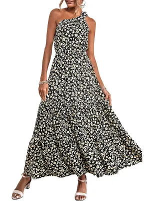 Boho One Shoulder Sleeveless Maxi Dresses