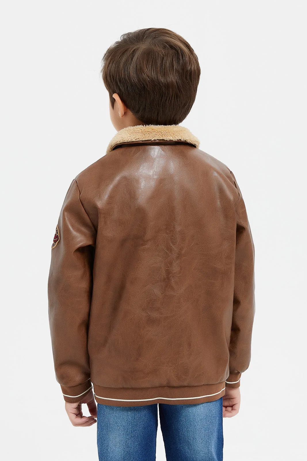 Boys Brown Sherpa Collar Jacket