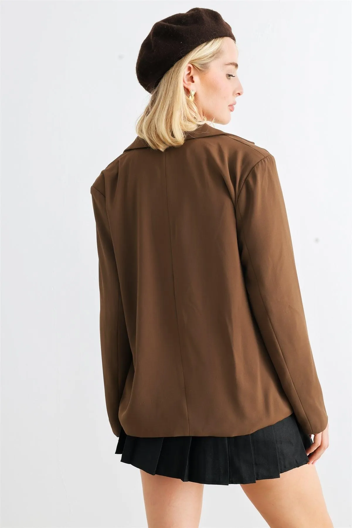 Brown Button-Up Long Sleeve Belted Blazer /1-2-1-1