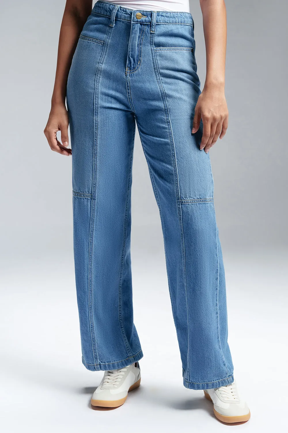 Cadet Blue Constructed Denim Korean Pants