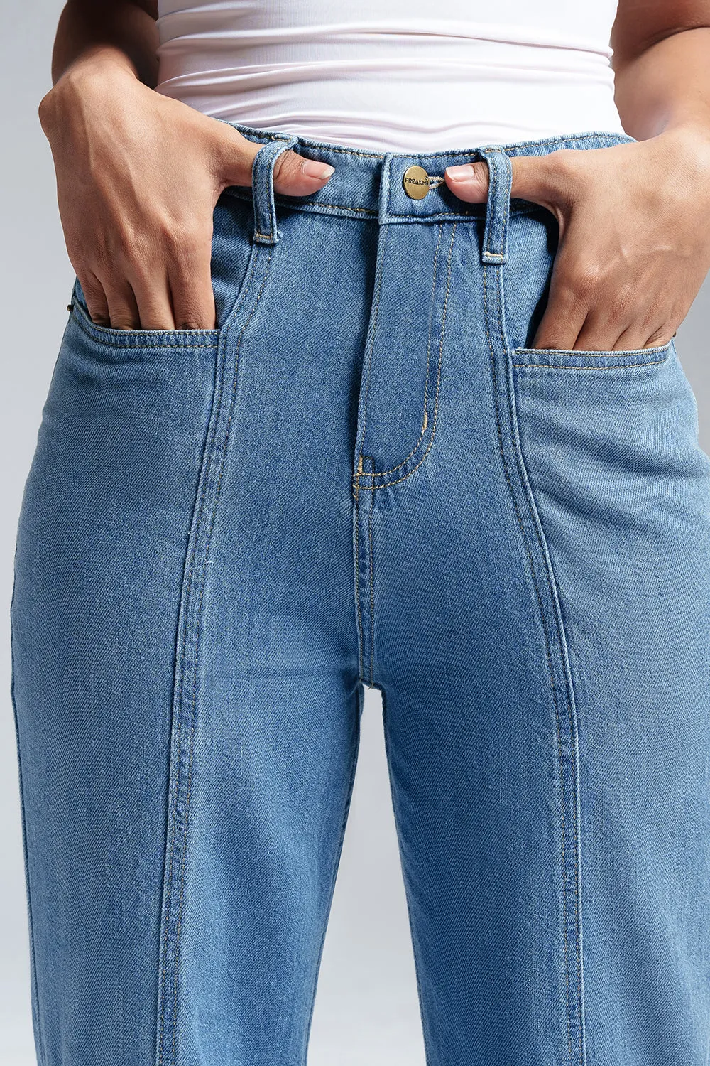 Cadet Blue Constructed Denim Korean Pants