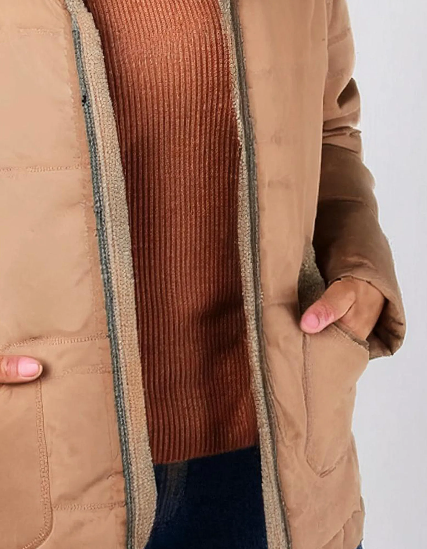 Camel Brown Fleece-Lined Parka Jacket