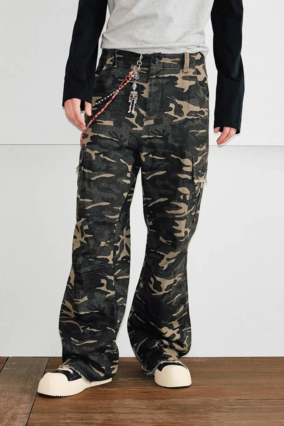 Camouflage Frayed Cargo Pants