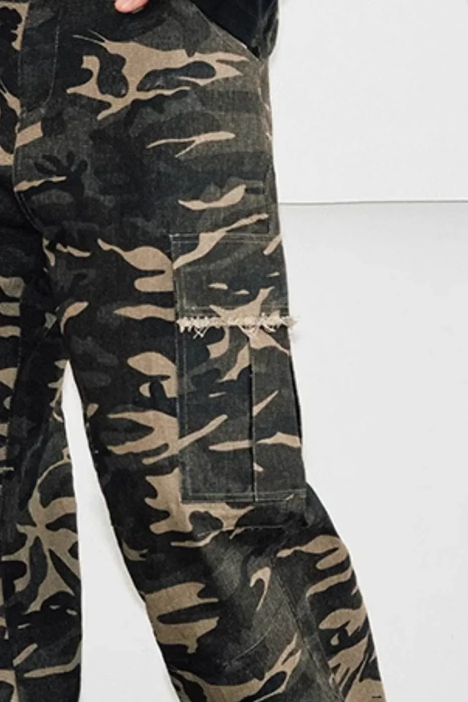 Camouflage Frayed Cargo Pants