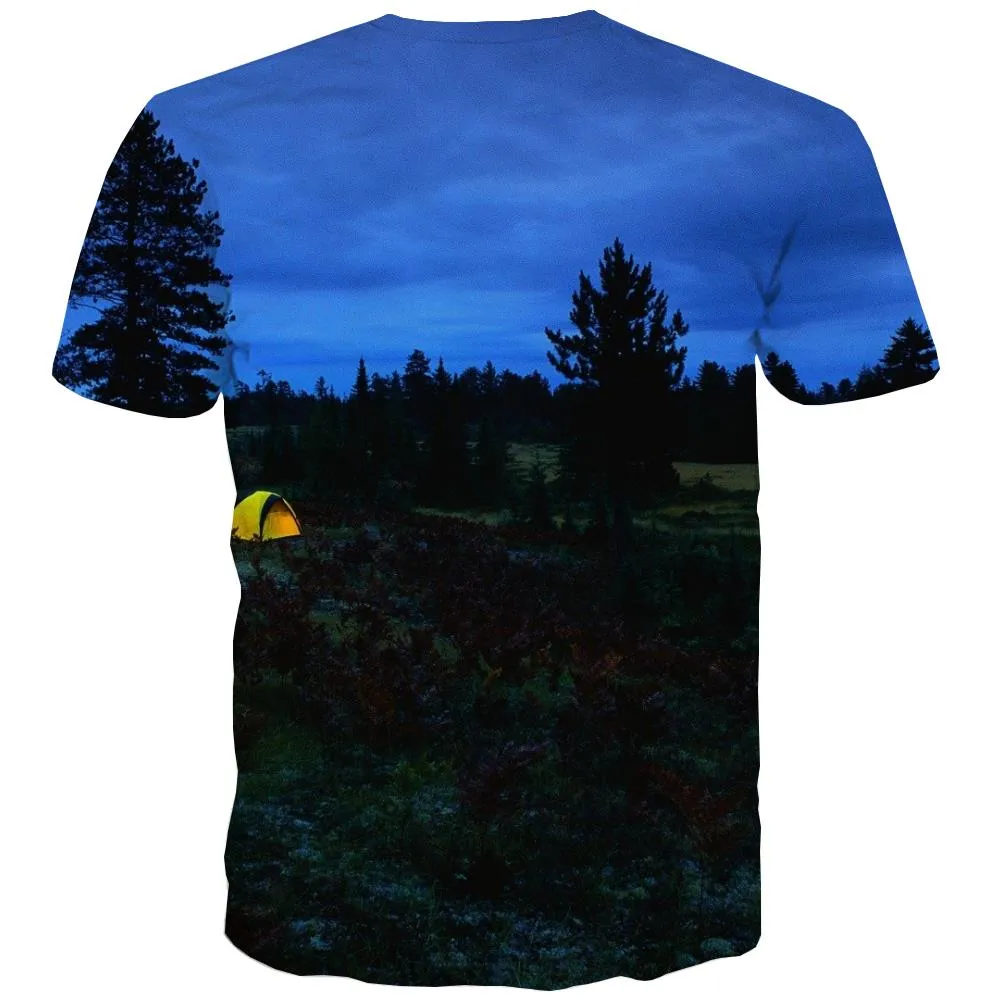 Camping T shirts Men Sunset T-shirts Graphic Forest Tshirt Printed Flame Tshirts Cool