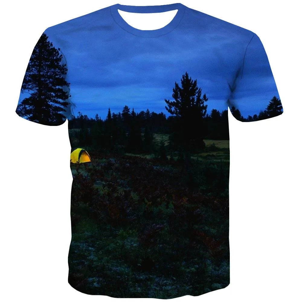 Camping T shirts Men Sunset T-shirts Graphic Forest Tshirt Printed Flame Tshirts Cool