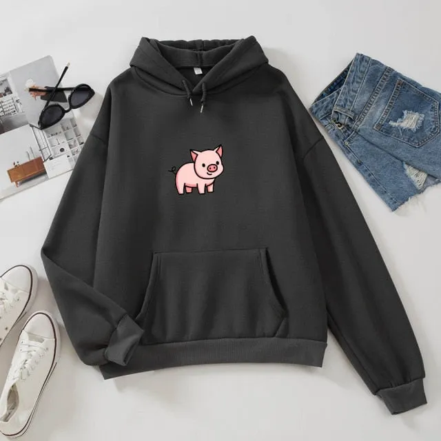 Cartoon Pig Oversized Hoodie with Pockets