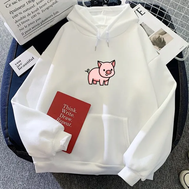 Cartoon Pig Oversized Hoodie with Pockets