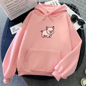 Cartoon Pig Oversized Hoodie with Pockets