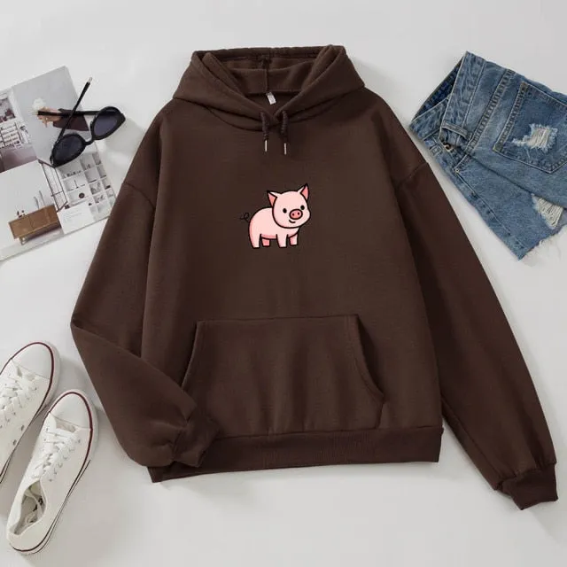 Cartoon Pig Oversized Hoodie with Pockets