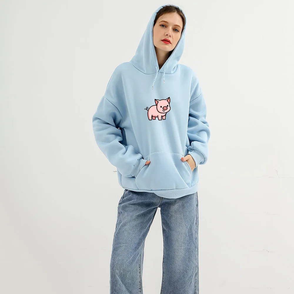 Cartoon Pig Oversized Hoodie with Pockets