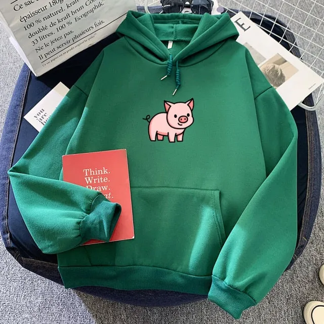 Cartoon Pig Oversized Hoodie with Pockets