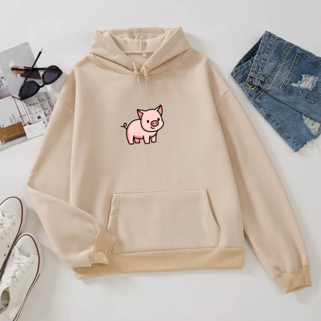 Cartoon Pig Oversized Hoodie with Pockets