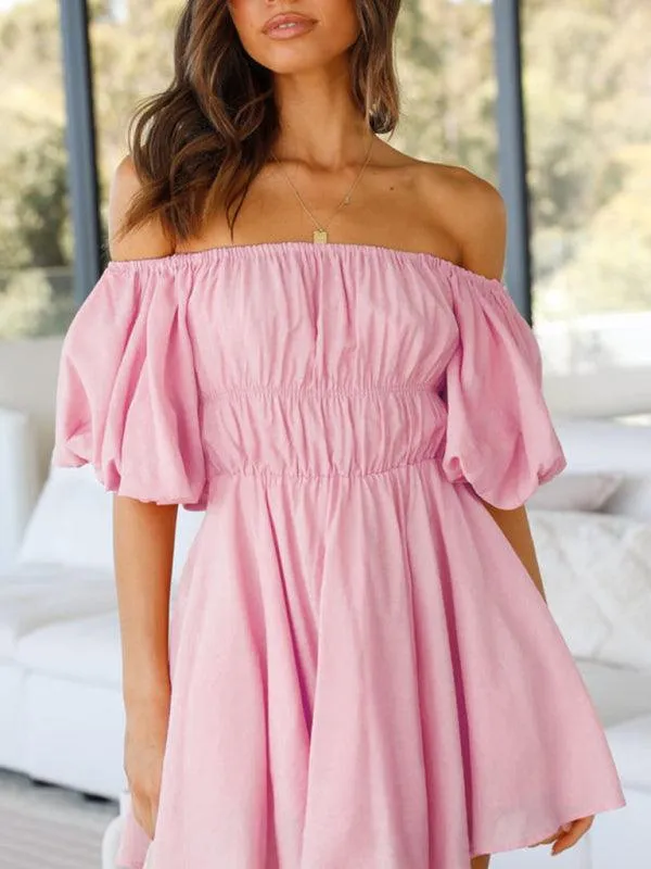 Chic One-Shoulder Boho Mini Dress with Comfortable Elastic Waistband