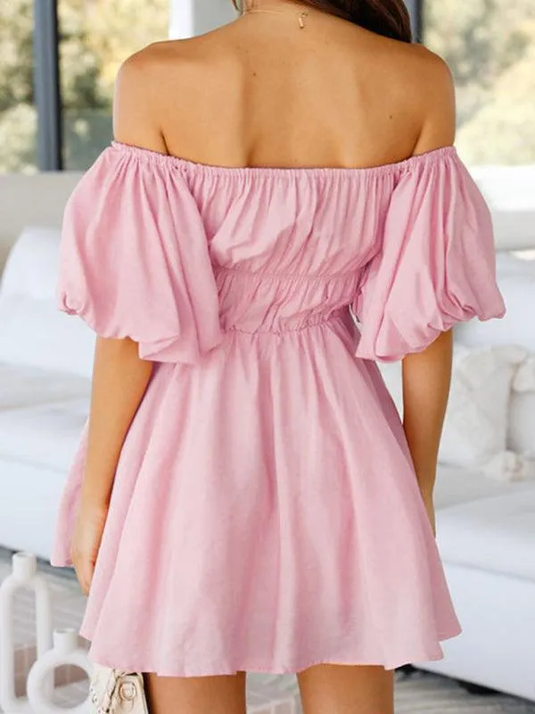 Chic One-Shoulder Boho Mini Dress with Comfortable Elastic Waistband