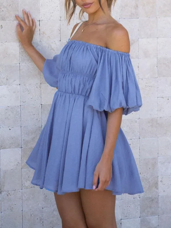 Chic One-Shoulder Boho Mini Dress with Comfortable Elastic Waistband