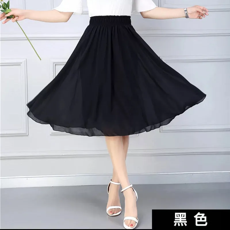 Chiffon Fresh Looking Skirt Women Summer Mid-Length Floral Printed Fairy Dress Korean Flare Skirt