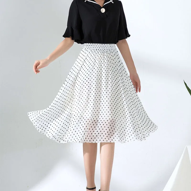 Chiffon Fresh Looking Skirt Women Summer Mid-Length Floral Printed Fairy Dress Korean Flare Skirt