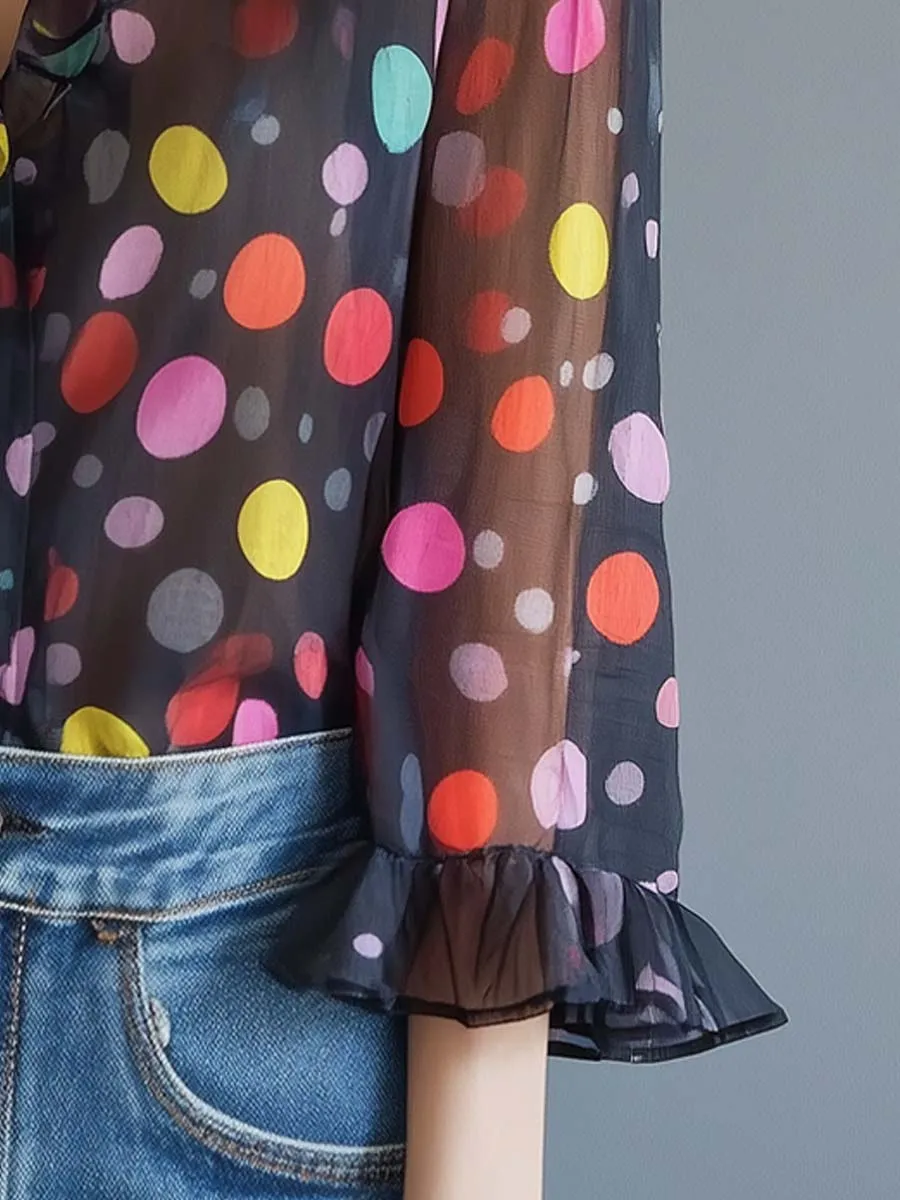 Colorful Polka Dot Sheer Blouse