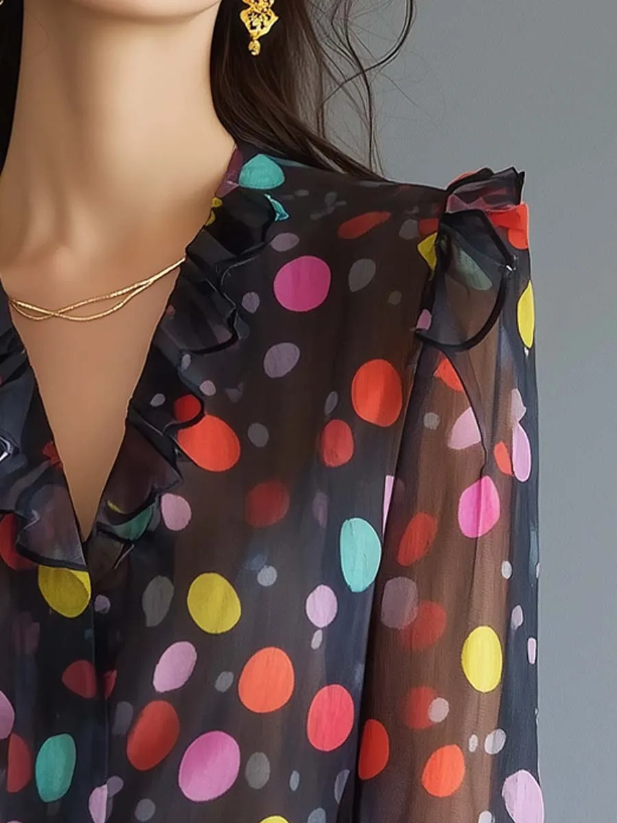 Colorful Polka Dot Sheer Blouse