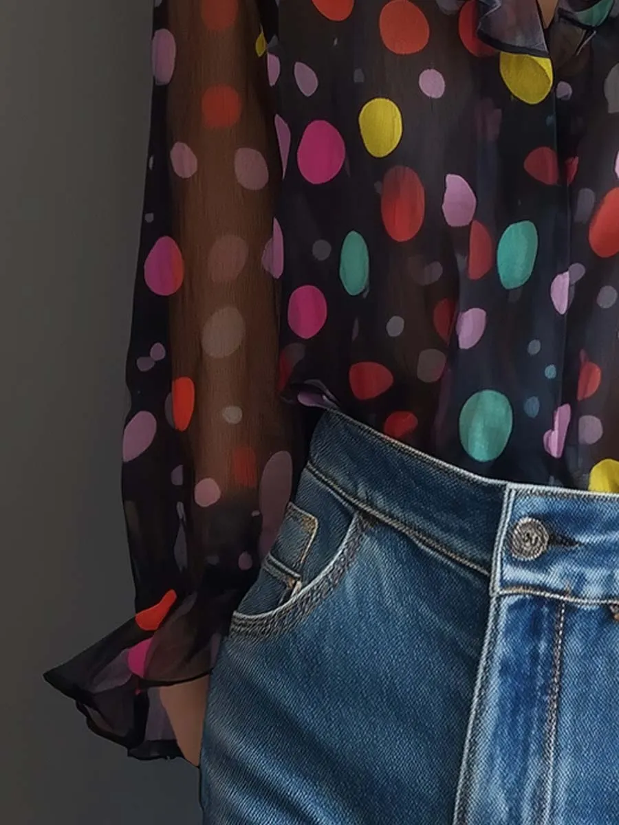 Colorful Polka Dot Sheer Blouse