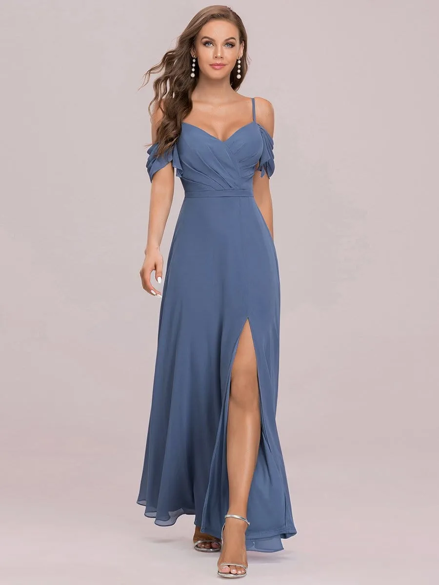 Comfortable Chiffon Spaghetti Strap Sweetheart Pleated Bodice Bridesmaid Dress