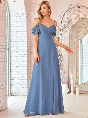 Comfortable Chiffon Spaghetti Strap Sweetheart Pleated Bodice Bridesmaid Dress