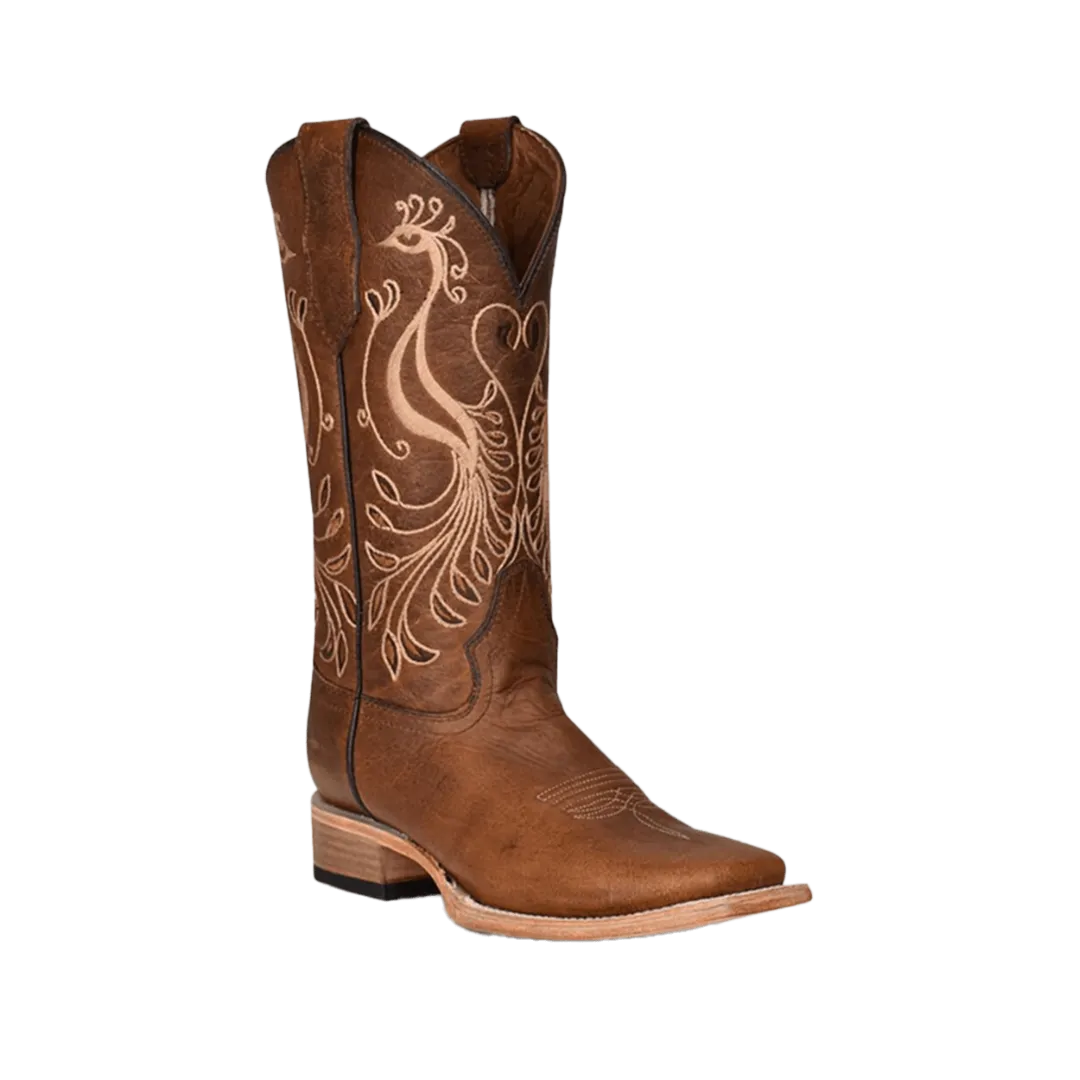 Corral Boots Women's Peacock Embroidery Square Toe Brown Boots