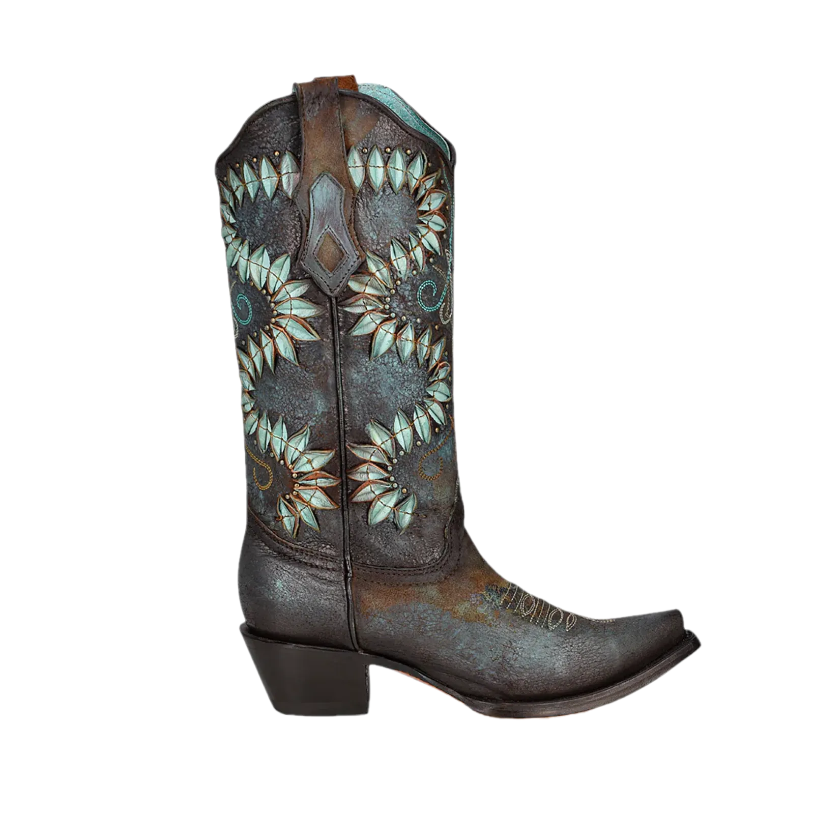 Corral Ladies Floral Embroidered & Studded Brown Snip Toe Boots C3879