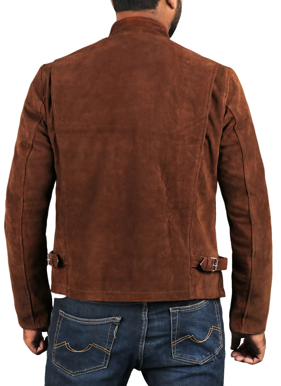 Crystara Brown Suede Biker Leather Jacket