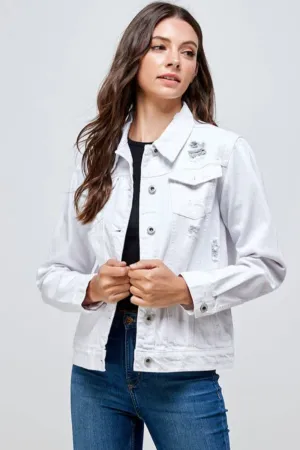 Distressed White Denim Jacket