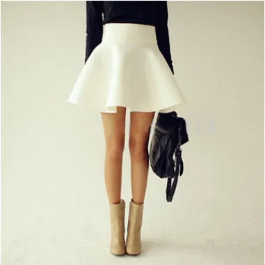 Europe Women Elegant Skirt High Waist Flare Mini Pleated Skirt