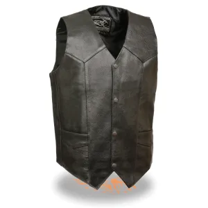 Event Leather-EL1310GO-Men's Black Classic Snap Front Biker Vest