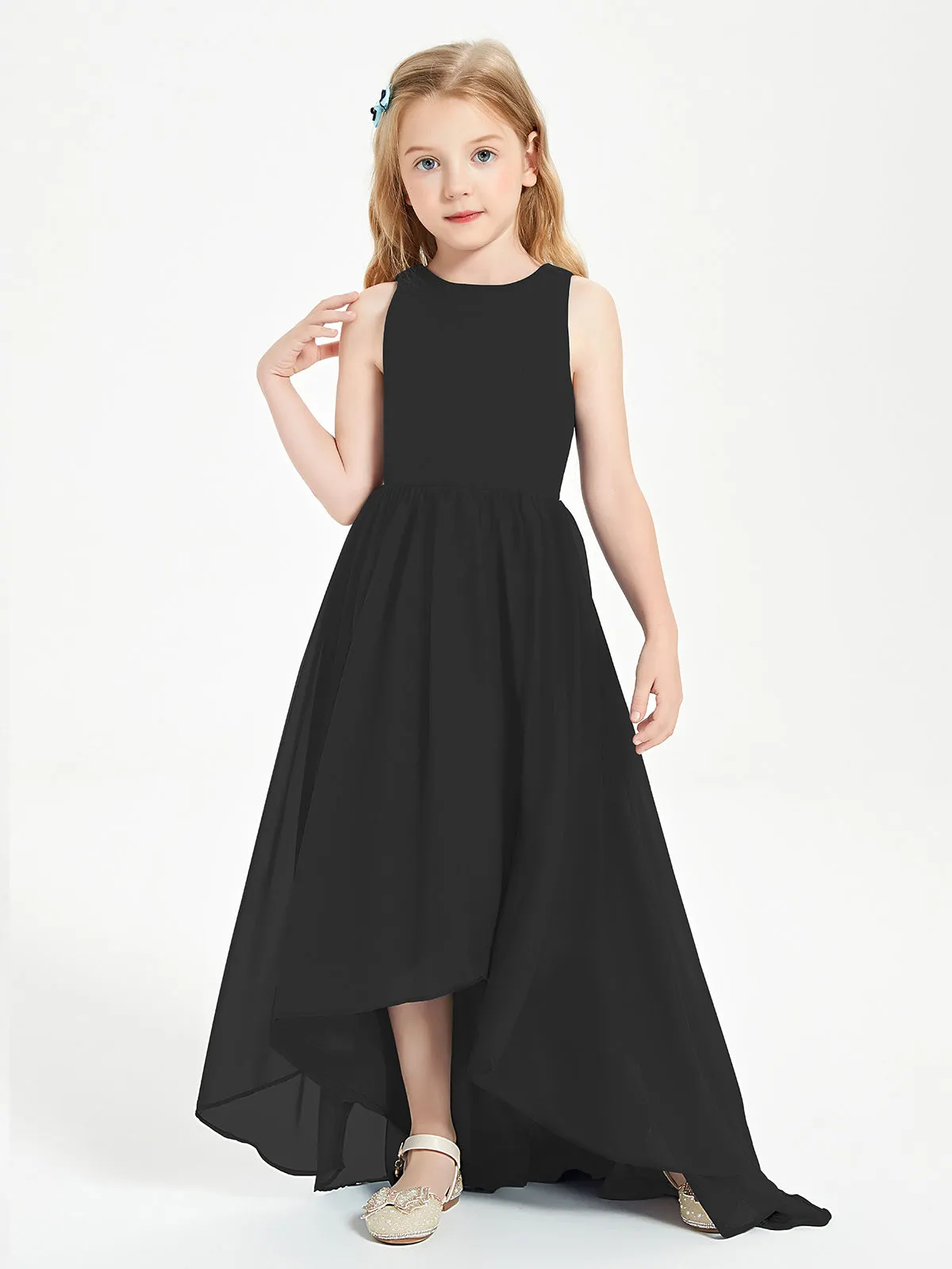 Exquisite Asymmetrical Junior Bridesmaid Dresses Scoop Neck Black