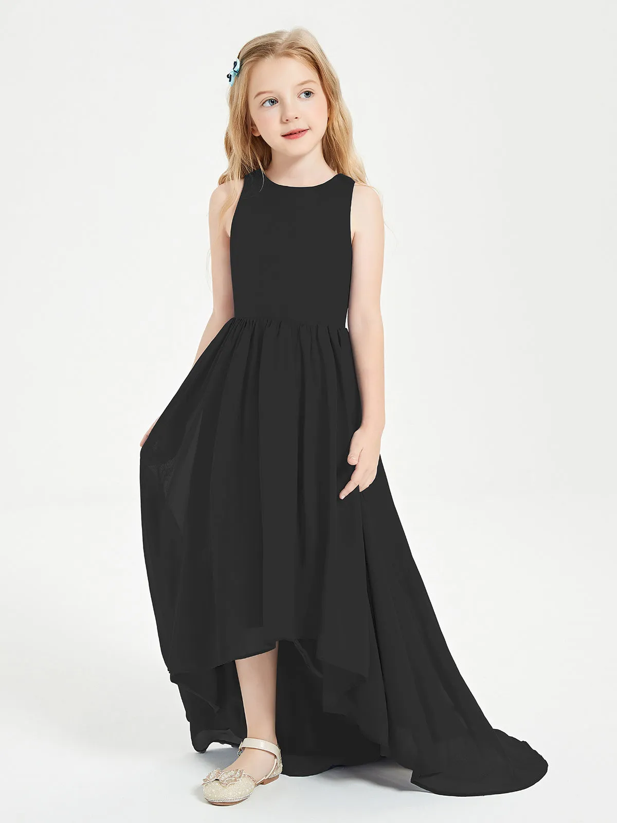 Exquisite Asymmetrical Junior Bridesmaid Dresses Scoop Neck Black