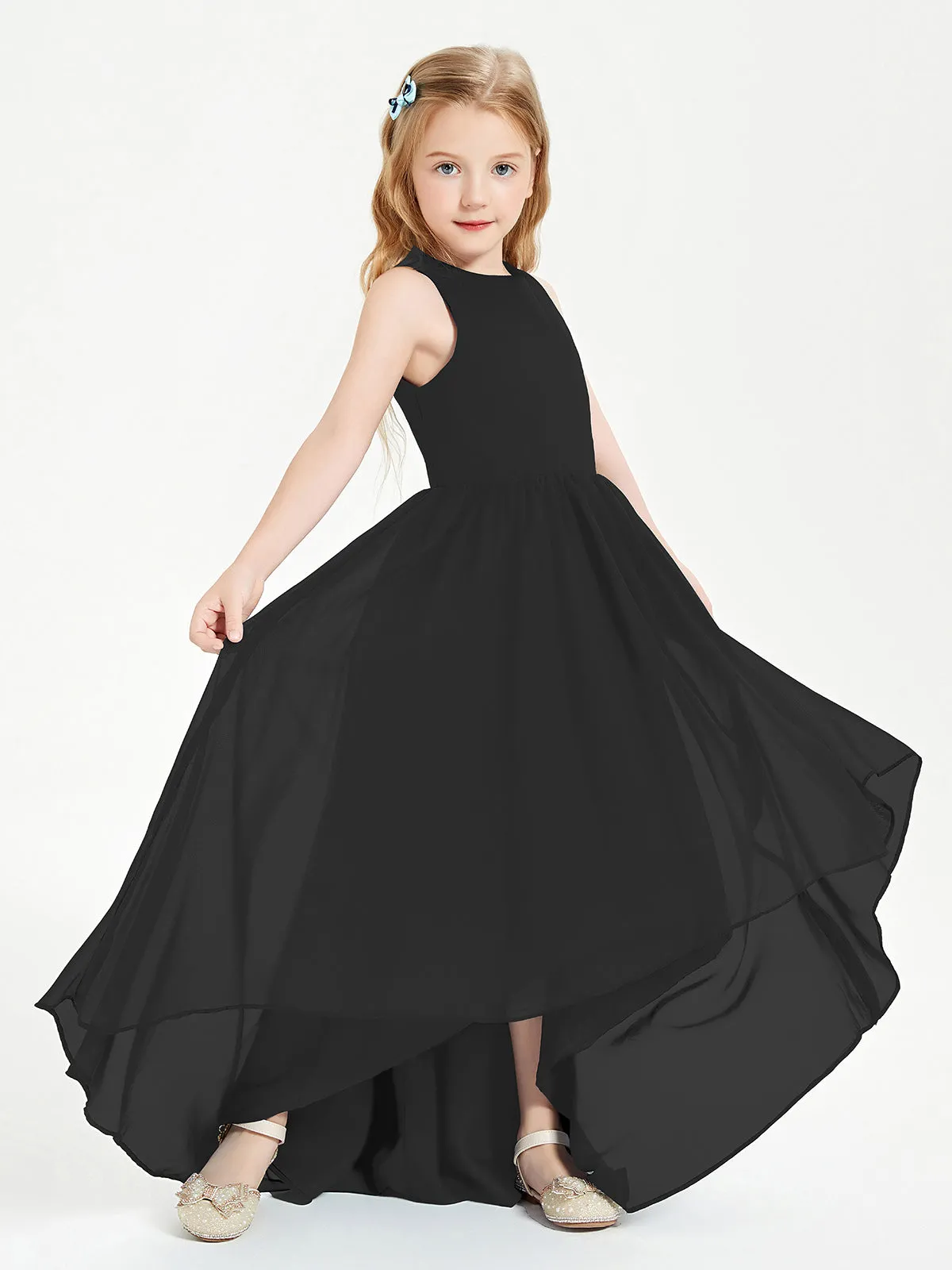 Exquisite Asymmetrical Junior Bridesmaid Dresses Scoop Neck Black