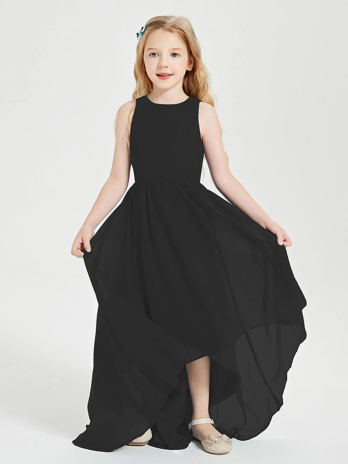 Exquisite Asymmetrical Junior Bridesmaid Dresses Scoop Neck Black