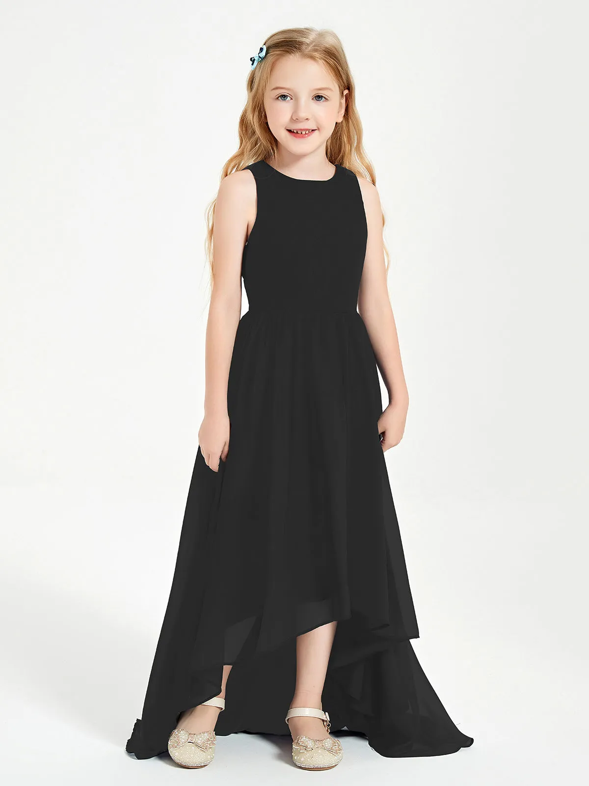 Exquisite Asymmetrical Junior Bridesmaid Dresses Scoop Neck Black