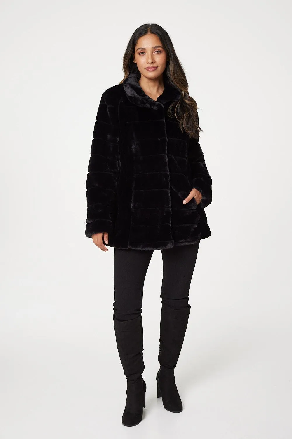 Faux Fur Long Sleeve Coat