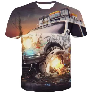 Flame T shirts Men Car Tshirt Anime Metal T-shirts Graphic Colorful T-shirts 3d Graffiti Shirt Print