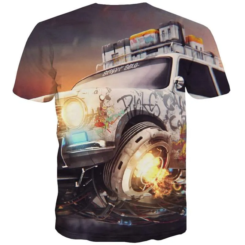 Flame T shirts Men Car Tshirt Anime Metal T-shirts Graphic Colorful T-shirts 3d Graffiti Shirt Print